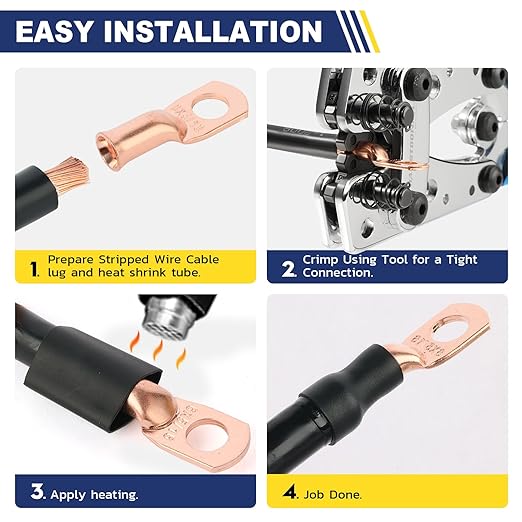 haisstronica 10pcs 2/0 AWG - 3/8"(M10) Battery Cable Lugs, Heavy Duty Copper Wire Lugs with 10pcs 3:1 Adhesive Heat Shrink Tubing, 00 Gauge Copper Lugs, Battery Terminal Connector, Battery Cable Ends