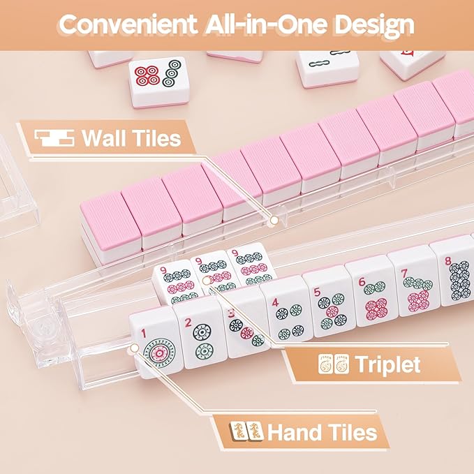 Mahjong Racks with Pushers Set of 4, Mahjong Tile Pushers and Racks, Acrylic Majiang Tile Holders Accessories (Clear)