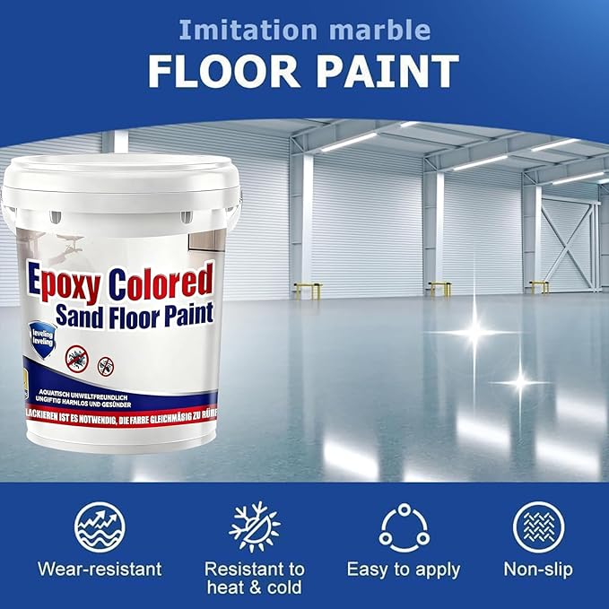 Epoxy Colored Sand Floor Paint, Epoxy Floor Paint for Concrete, High Gloss Marble Effect Coating, Waterproof Non-Slip Concrete Paints, Suitable for Indoor/Outdoor Use (Yellow,320 oz/10 kg)