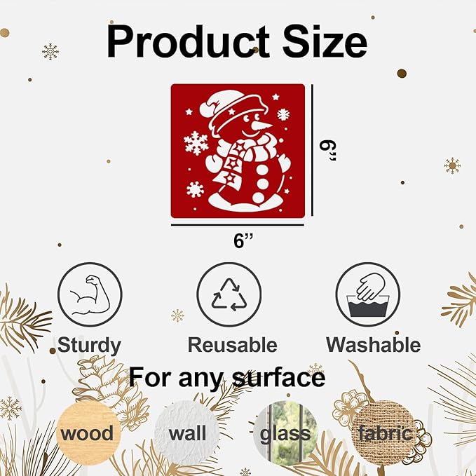 Christmas Stencils for Crafts Reusable 6" Xmas Holiday Stencil Christmas Stencils for Painting on Wood Fabrics Decor