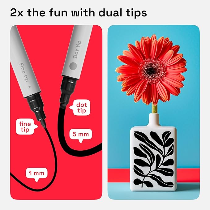 ARTISTRO 2 Black Dual-Tip Acrylic Paint Pens - Multisurface Markers for Glass, Rock, Fabric, Wood, Plastic & More - 5mm Dot + 1mm Fine Tips