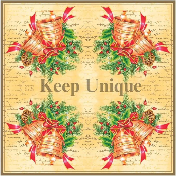 20-ct 13x13 Christmas Paper Decoupage Napkins, 3-Ply Servilletas Tissue Napkin for Dinner and Parties, Disposable Napkins (Bell)