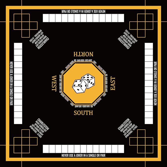 Mahjong Mat for Table 31.5''x31.5'', Non-Slip Mahjong Cloth Cover with Game Rules, Mahjong Tablecloth for Poker, Board Games Table Mat, Card Games, Tile Games, Dominoes (Black)