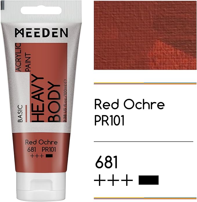 MEEDEN Acrylic Paint Red Ochre: Bundled with Titanium White Color - 100ml/3.38oz x 2 Bulk Heavy Body Acrylic Paint Tubes for Art Craft Painting