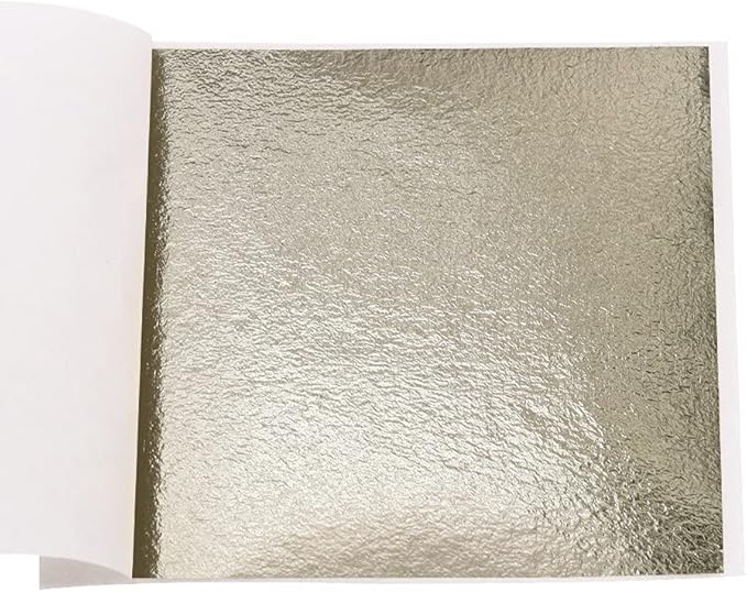 KINNO 100 Sheets Gold Leaf Sheets - KINNO Antique Silver Foil Paper Multipurpose for Home, Wall, Frame, Ceiling, Furniture Decoration, 3.15 by 3.35 Inches