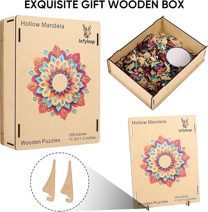 Wooden Puzzles for Adults 500 Pieces, Hollow Mandala Jigsaw Puzzles, Unique Design Color Challenge Adult Puzzles for Family Game Gift, Home Decor, 17.6x16.7 inch