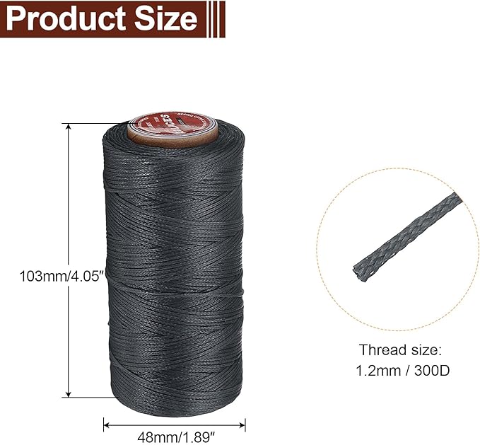 uxcell Flat Leather Sewing Waxed Thread, 140m / 153 Yards Polyester Wax String, 300D Wax Stitching Cord for Leather Crafts, Bookbinding, Bracelets Braided, Dark Gray