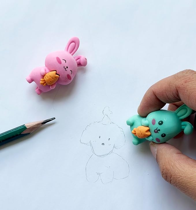 36 Pcs Pencil Eraser Set, 3D Cute Erasers for Kids, Children's Gifts, Party Favor, Classroom School Rewards (Rabbit)