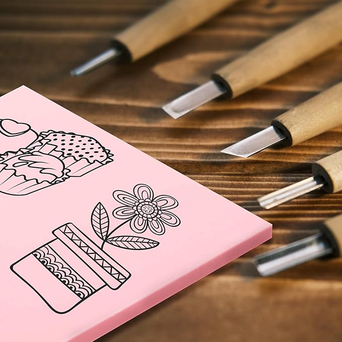 16 Pcs 4" x6“ Pink Rubber Art Soft Linoleum Carving Block, Rubber Crafts Linocut Block for Printmaking,Stamp Carving Block