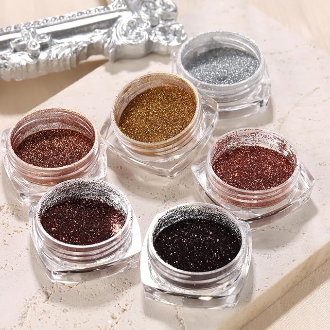 Chrome Nail Powder Metallic Mirror Effect Pigment Dust, Champagne Golden Ultra Fine Holographic Glitter Powder Reflective Pigment for DIY Gel Polish Nail Art, Resin Craft