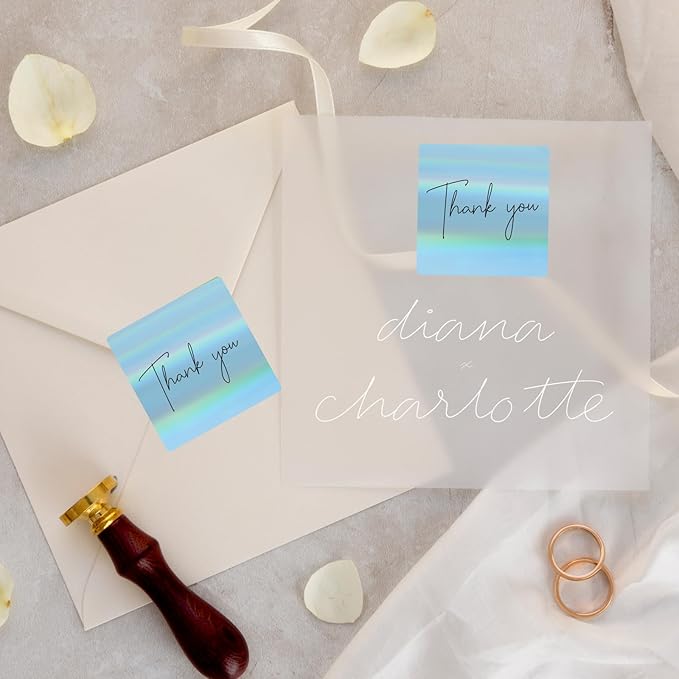 Holographic Square Thermal Labels Stickers 3" x 3", Square Direct Thermal Stickers Labels, Glitter Self-Adhesive Thermals Label for Small Business- Holographic Blue