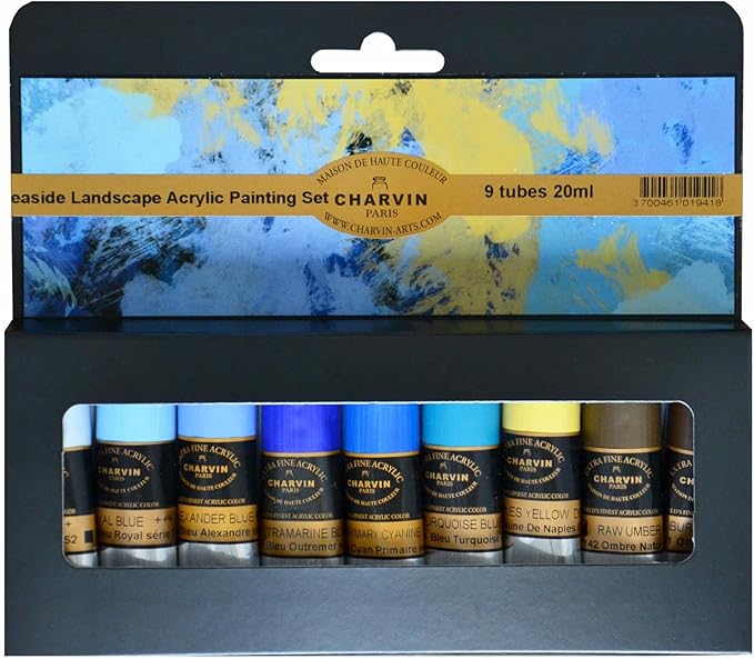 Charvin Extra Fine Professional Acrylic Paint Set for Artists, Sea Landscape - Bonjour Set of 9, 20 ml Tubes, Triple-Milled, Lightfast Pigments, Artist Acrylic Paints in Nature-Inspired Hues
