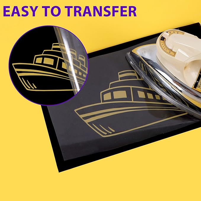 RENLITONG Golden Iron on Vinyl 12Inch by 20ft Roll HTV Heat Transfer Vinyl for T-Shirt HTV Rolls for All Cutter Machine - Easy to Cut & Weed for Heat Transfer Design