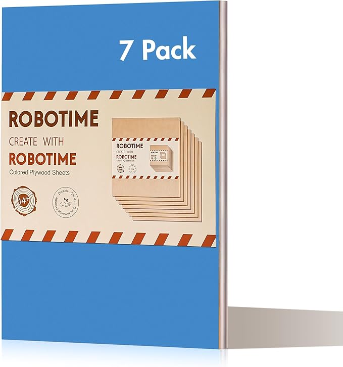 ROBOTIME 7-Pack Double-Sided Colored Basswood Sheets 1/8" - 12 x 16 x 1/8 Inch - Roller-Coated Solid Color 3mm Laser Wood Boards for Laser Cutting, Engraving & Wood Burning - Blue ﻿