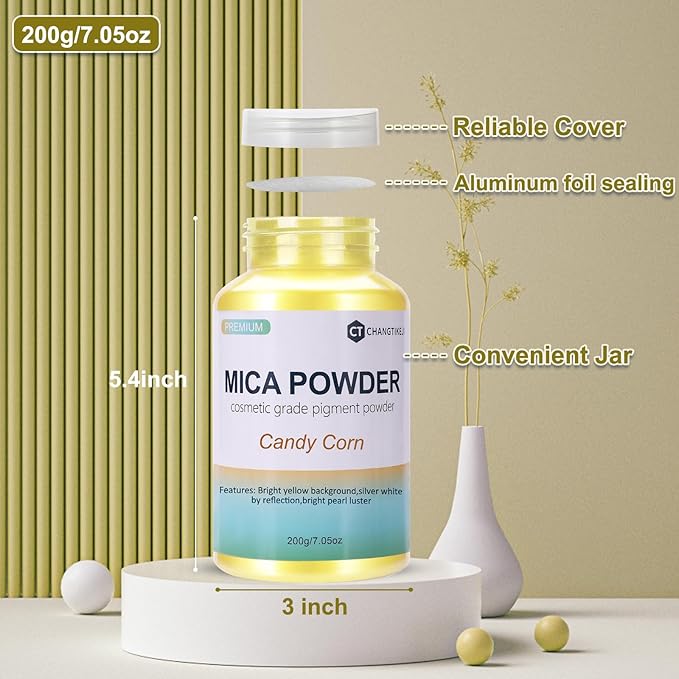 Mica Powder,7.05OZ（200g）,Candy Corn Mica Powder Pigment for Epoxy Resin，Lip Gloss，Car Paint，Dye，Soap Making，Nail Polish,Epoxy Resin,Candle Making,Bath Bombs
