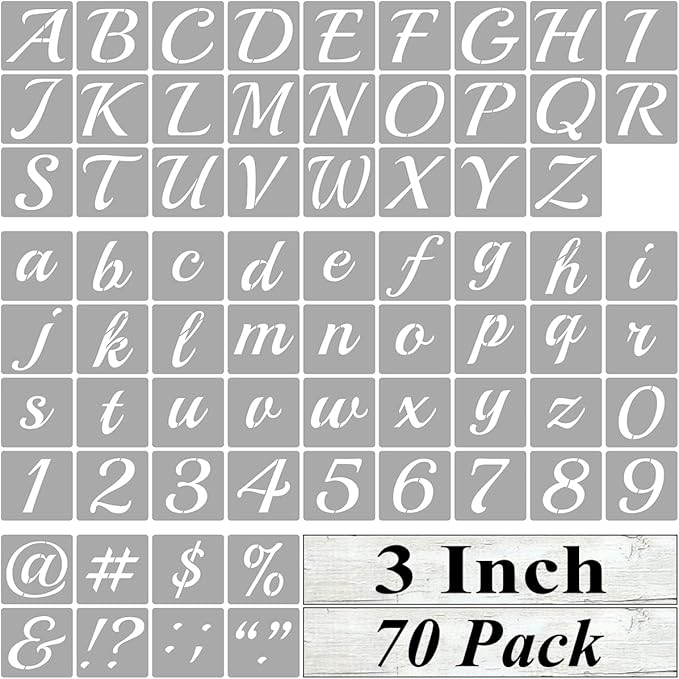 3 Inch Alphabet Letter Stencils for Painting - 70 Pack Letter and Number Stencil Templates with Signs for Painting on Wood, Reusable Cursive Letters Stencils for Chalkboard Wood Signs & Wall Art