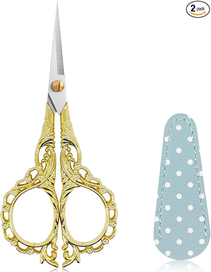 BIHRTC DIY Tools Dressmaker Small Shears with Artificial Leather Cover Stainless Steel Sharp Straight Tip Scissors Small Shears for Craft Home Sewing Supplies Cross Stitch Needlework DIY