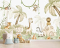 AFZEVEB-Safari Wallpaper Watercolor Animal Nursery Wall murals for Kids Room 136"x96"(Not Peel and Stick)