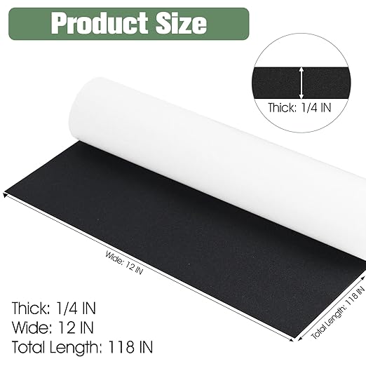 Tolanbbt Sponge Neoprene Foam Sheet with Adhesive - 1/4” Thick, 12” x 118” Closed Cell Foam Rubber Roll, Weatherproof Soundproof Padding for Automotive, Cabinet, Furniture, Crafts, DIY, Black