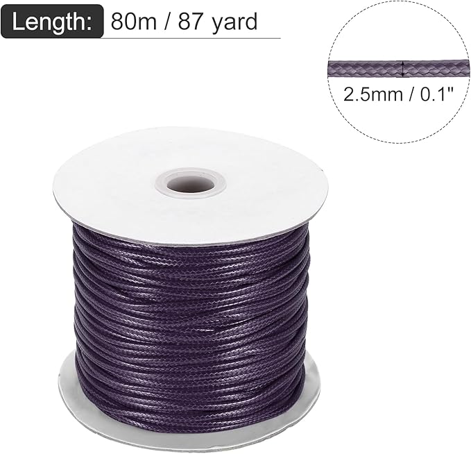 MECCANIXITY Waxed Cord 2.5mm Waxed Polyester Cord 87 Yard Wax String for Bracelet Making, Necklaces, Beading, Jewelry Making and DIY Crafts(Dark Purple)