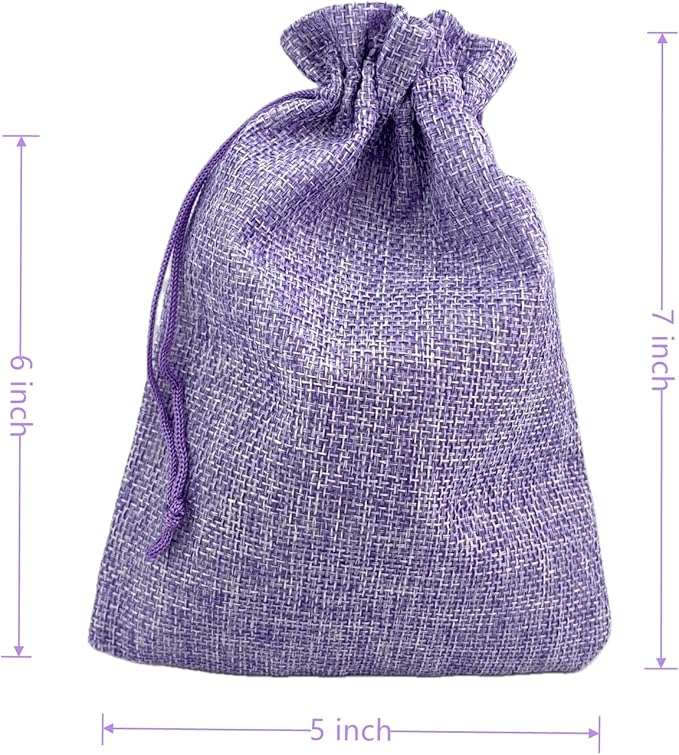 Palmhomee Pack of 25 Burlap Gift Bags with Drawstring Linen Jewelry Pouches Wedding Hessian Jute Bags for Birthday Jewelry and Treat Pouches Party Wedding Favors Gift Art and DIY Craft   (5x7 Inch, Lavender)