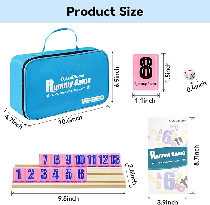 Rummy Cube 6 Player Edition with 6 Wooden Racks 160 Acrylic Tiles (1.5'') Rummy Game with Bag 6 Player Travel Size Rummy Game Large Number Rummy Tiles Game Set for Family Classic Board Games (Pink)