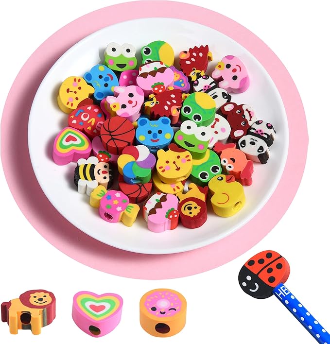 35PCS Fun Animal Fruit Pencil Topper Erasers for Kids Bulk,Cute Top Erasers Caps for Pencil,Back to School Party Gifts (Pattern Random)