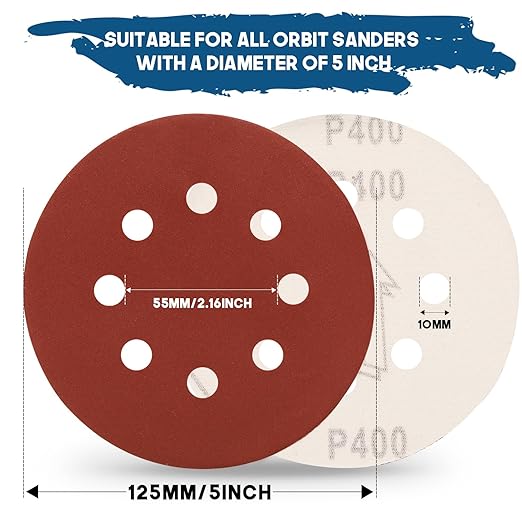 5 Inch 8 Hole Sanding Discs, 150 PCS 400 Grit Hook and Loop Sandpaper, Round Aluminum Oxide Sand Paper Discs for Random Orbital Sander