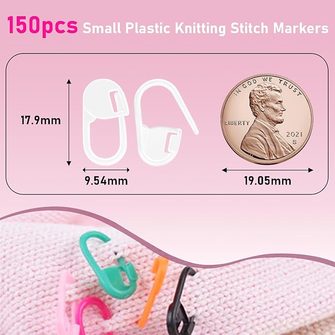 150 PCS Plastic Knitting Stitch Markers for Crocheting, Crochet Stitch Marker for Yarn Crafts Knitting Weaving Locking Plastic Safety Pins Crochet Supplies Accessories, White