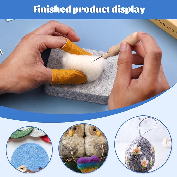 Needle Felting Mat, Needle Felting Tools, 4.6x3.3x1 inch Natural Felting Wool Mat, Felting Pad, Needle Felting Supplies, with Finger Cots and 40 Straight Pins, Felt Pad for Making Felting Crafts