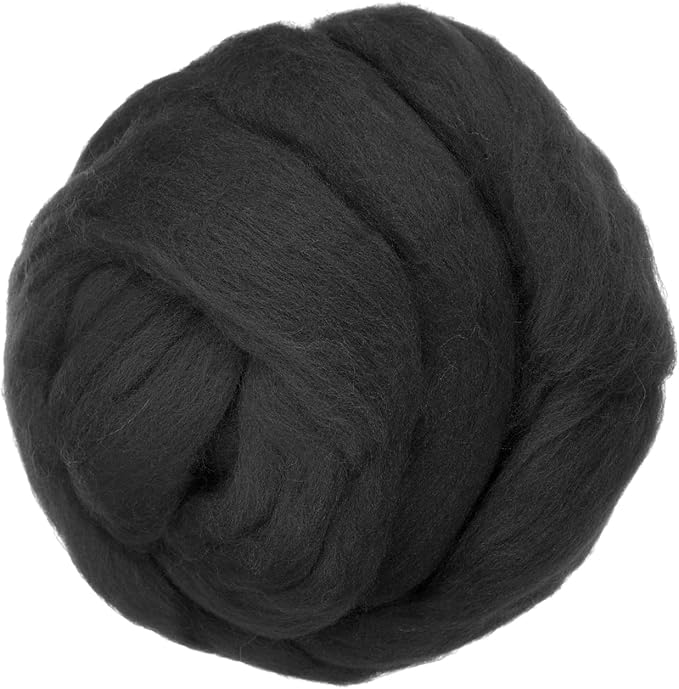 PATIKIL Wool Roving Yarn, 80G/2.82OZ Soft Felting Wool Pure Chunky Roving Yarn Bulk for Needle Felting Knitting Blanket Spinning Weaving DIY Craft, Black