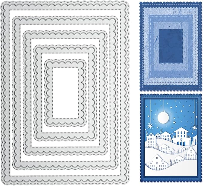 YKW Scalloped Background Frame Metal Cutting Dies Set for Card Making Albums Scrapbooking Paper Crafts DIY Tool Kit, Embossing Tools Die Cuts Etching Templates Stamps Paper Card Decorations