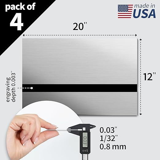 Trotec | Metallic Looking Acrylic Sheet | 12"x20"x1/32, 4 Pcs | Brushed Aluminum/Black | Metallic Finish - Scratch Resistant for Laser Engraving & Cutting,Printing,Glowforge,Name Plate | USA Made