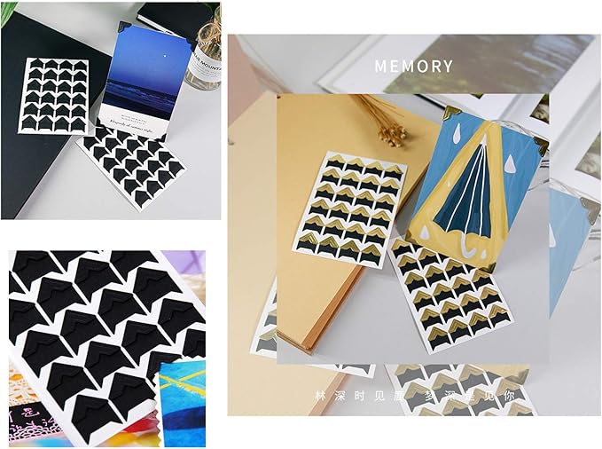 10 Sheet (240-pack) Photo Corners Self Adhesive PVC Paper Photo Foto Corner Stickers for Scrapbooking Personal Journal (Style2-10sheet Black)
