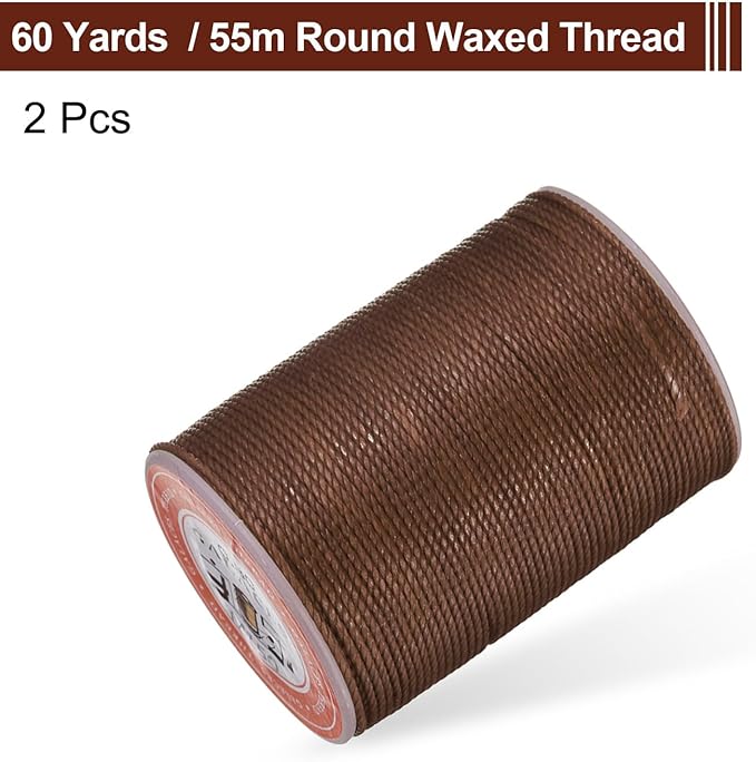 uxcell Round Leather Sewing Waxed Thread, 55m / 60 Yards Polyester Wax String, 0.80mm Wax Stitching Cord for Leather Crafts, Bookbinding, Bracelets Braided, Dark Brown, 2pcs