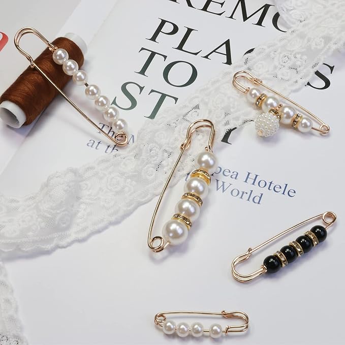 Safety Pins Assorted, Bulk Large Safety Pins with Pearls for Clothes(Pearl Brooch 10 PCS)