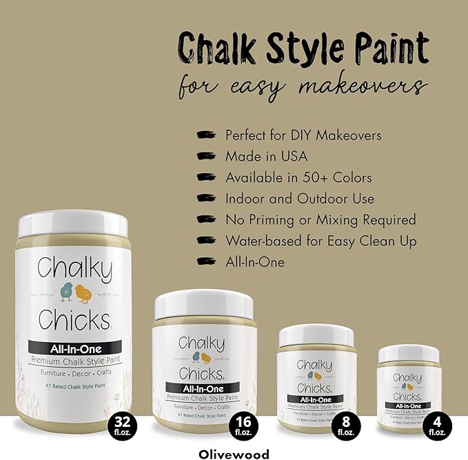 Chalky Chicks All-in-One Chalk Paint for Furniture or Cabinet - 4 Fl Oz - Matte Finish Olive Wood (Taupe) for Metal, Wood Furniture Paint - No Sanding All-in-One for Home Decor & Crafts, USA Made