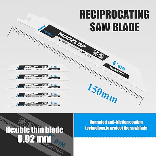 25 Pack 6 inch Reciprocating Saw Blades Set,18 TPI High Carbon Saw Blades, Metal Saw Blades with Organizer Case (25, 18TPI/150mm)