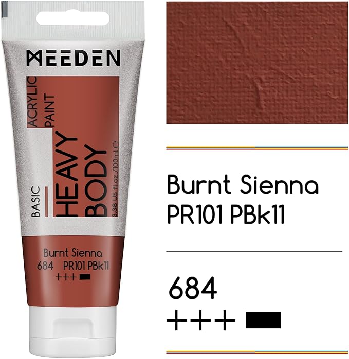 MEEDEN Acrylic Paint Burnt Sienna: Bundled with Titanium White Color - 100ml/3.38oz x 2 Bulk Heavy Body Acrylic Paint Tubes for Outdoor Home Plein Air Travel