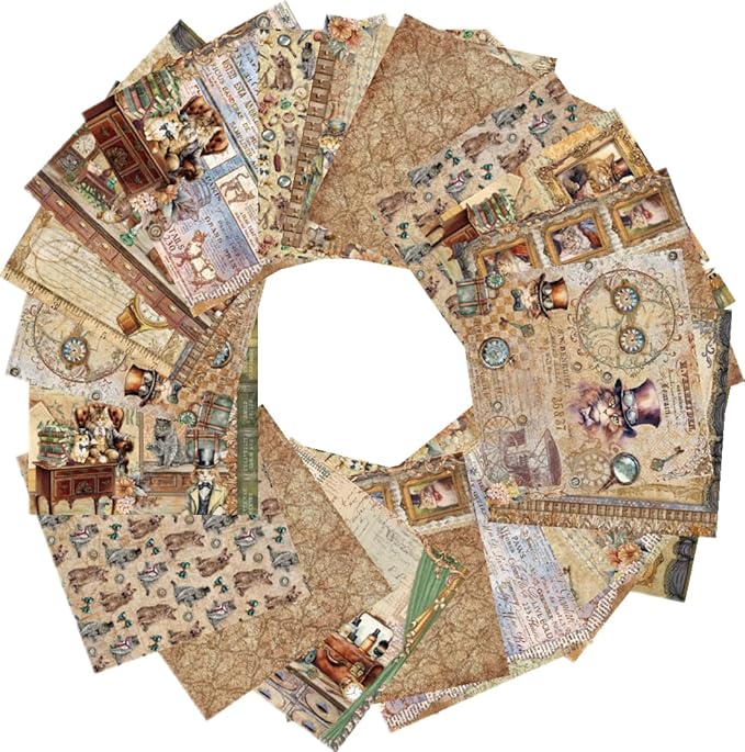 24 Sheets Cat Decorative Scrapbooking Paper Pad 6x6 Craft Paper Single-Side Card Making Supplies for Junk Journal, Origami, Holiday Journaling