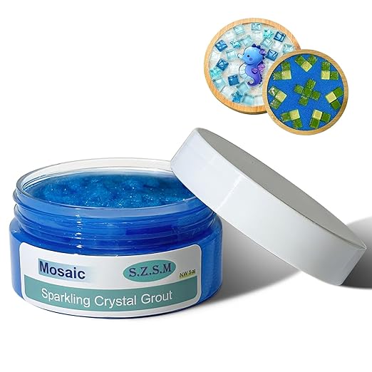 Mosaic Grout for Crafts, Sparkling Colorful Crystal Sealant is Specially Designed for Use in Mosaic Kits for Adult to Decorate Tessellated Coasters, Table Tops, Walls and Vases, Blue, 5 oz