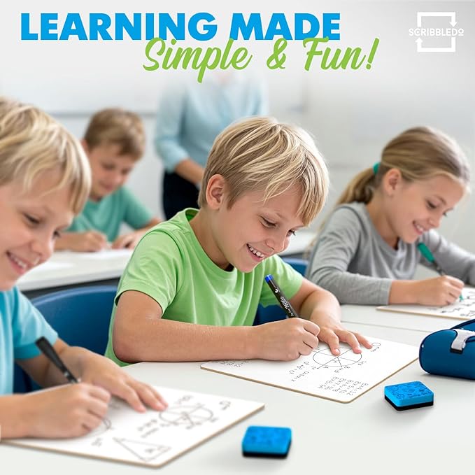 Set of 12 Small White Board Dry Erase Boards Classroom Pack Mini White Boards 9"x12” Double Sided Personal Whiteboards for Students Teachers School Supplies Lapboards l 12 Mini Whiteboard Erasers Incl