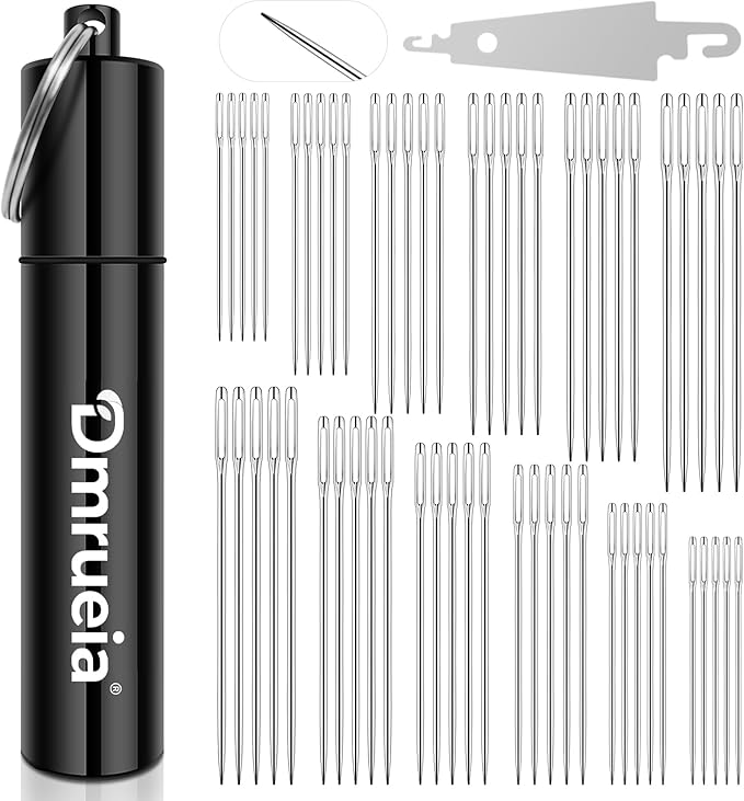 Dmrueia 60 Pcs Large Eye Embroidery Needles, 6 Sizes Hand Sewing Needles, Quilting Needles with Aluminum Tube, Sharp Needles for Art Crafts.