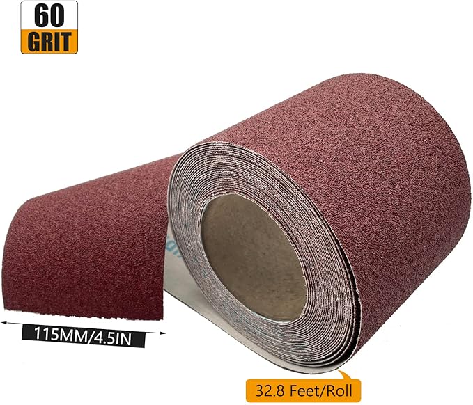 60 Grit Emery Cloth Roll, 4.5 Inch Wide 32.8 Ft Long (Equals 1/4 Sheet Sandpaper 71 Pcs) Abrasive Sandpaper Rolls for Metal Automotive Wood Furniture Sanding Paper Drum Palm Sander (60 Grit)