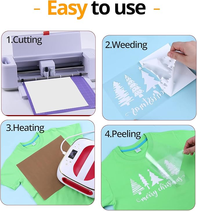 HTVRONT White Heat Transfer Vinyl Bundle - 10 Pack 12" x 10" HTV Vinyl for T-Shirt, White Iron on Vinyl for for All Cutting Machine or Heat Press Machine