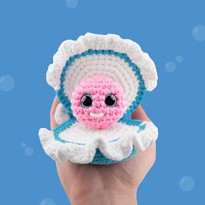 Cookie Box Crochet Kit for Beginners – Gift Set to Make Oyster Pear Amigurumi Plushie – Easy DIY Crochet & Knitting Starter Kit with Video and PDF Tutorials