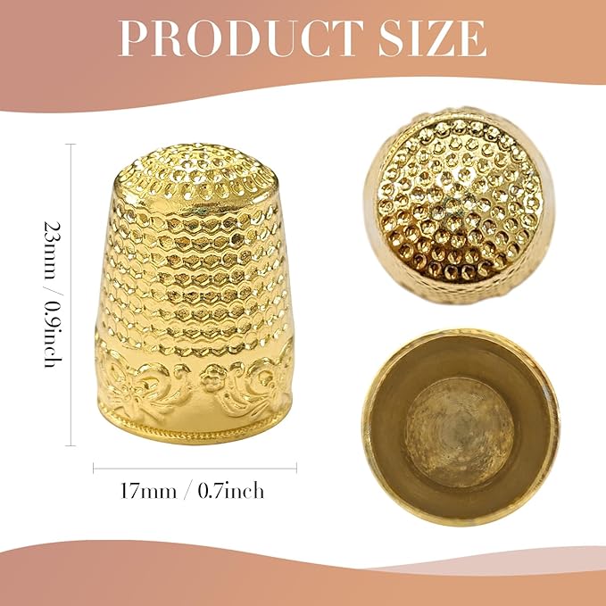 FR 4Pcs Sewing Thimbles, Metal Thimbles for Hand Sewing Finger Protector Knitting Needlework DIY Tools Gold