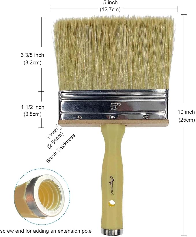 Paint Brush 5 inch, Shed and Fence Stain Block Brush with Screwed Handle for Decks, Walls and Heavy-Duty Painting Projects, Poly/Bristle Blended(6-Pieces)