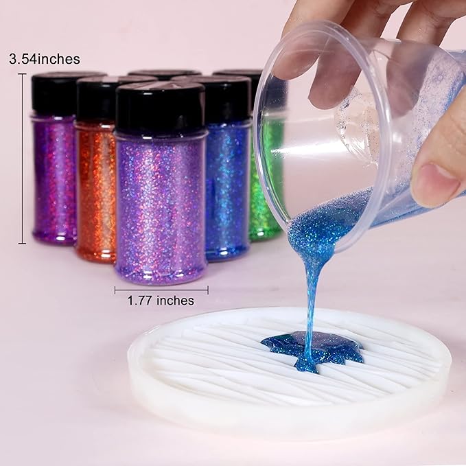 Renfio Holographic Ultra Fine Glitter Powder Metallic Resin Glitter 2.11 Oz (60g) PET Flakes Crafts Sequins 1/128" 0.008" 0.2mm Epoxy Chips Flakes for Tumblers Slime Roses - Laser Purple