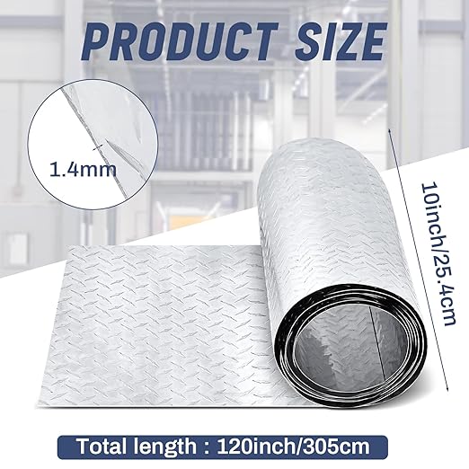 Diamond Plate Sheet Metal Heavy Duty Tread Aluminum Sheet Diamond Tread Plate for Wall Covering, Cargo Trailer, RV and More(120 × 10 Inch,Silver)